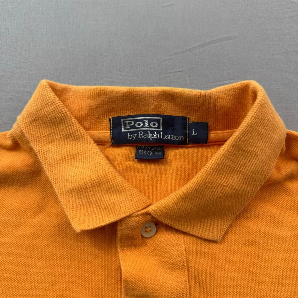Polo Ralph Lauren Mens Large Orange Cotton Pique Short Sleeve Pony Polo Shirt